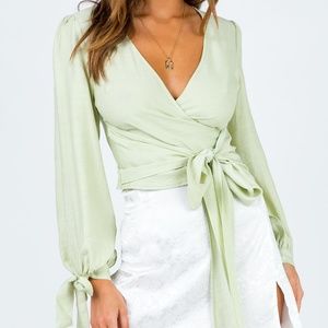 Alena Wrap Bow Sage Top Princess Polly